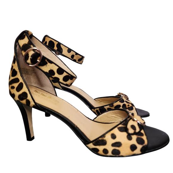 Coach Women's Shoes, Cheetah Print Leather Cow Fur Strappy Peep Toe Heels, Sz 8 - Picture 1 of 12